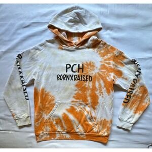 Born X Raised PCH Tie Dye Hoodie Orange White Graphic Sweatshirt Mens Size Large